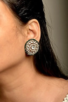 Gold Finish Ruby Kundan Polki Stud Earrings