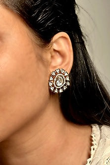 Gold Finish Kundan Polki Stud Earrings