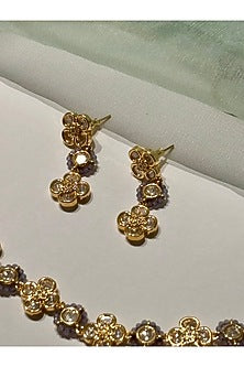 Gold Finish Kundan Polki & Lilac Stone Enameled Choker Necklace Set