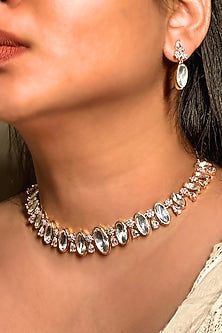 Gold Finish Kundan Polki & Pearl Enameled Choker Necklace Set