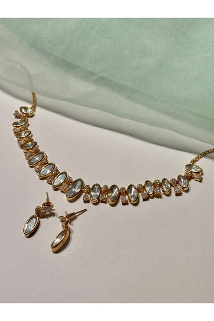Gold Finish Kundan Polki & Pearl Enameled Choker Necklace Set