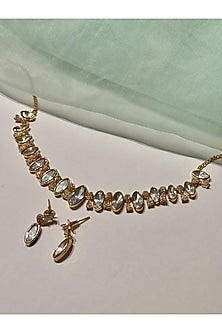 Gold Finish Kundan Polki & Pearl Enameled Choker Necklace Set