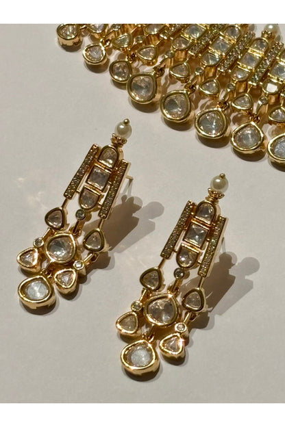 Gold Finish Kundan Polki & Pearl Enameled Choker Necklace Set