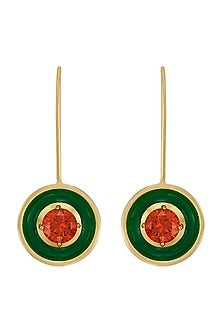 Gold Finish Blue Enameled Earrings