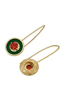 Gold Finish Blue Enameled Earrings