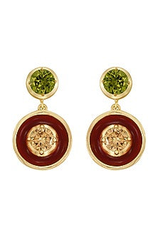 Gold Finish Enameled Cubic Zirconia Earrings