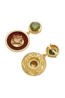 Gold Finish Enameled Cubic Zirconia Earrings