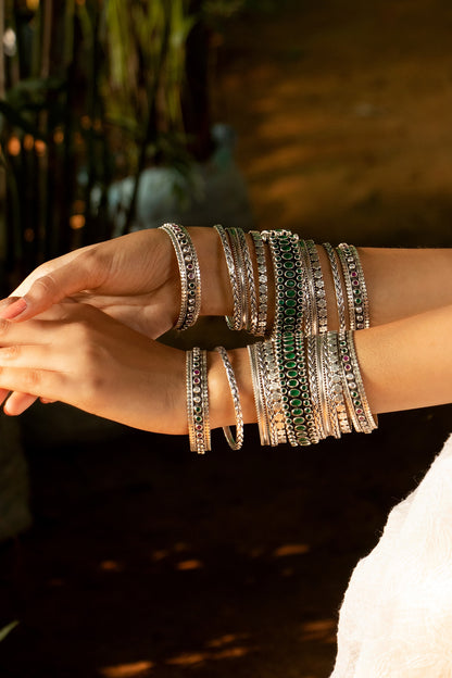 Silver Finish Handcrafted Bangles In Sterling Silver (Set of 11)