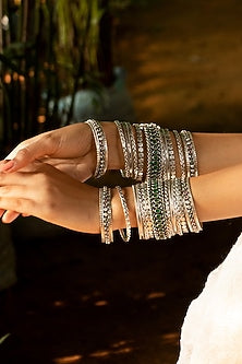 Silver Finish Handcrafted Bangles In Sterling Silver (Set of 11)