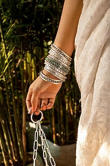 Silver Finish Handcrafted Bangles In Sterling Silver (Set of 11)