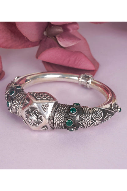 Silver Finish Handcrafted Kada Bangle In Sterling Silver