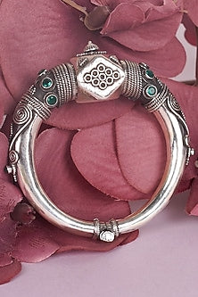 Silver Finish Handcrafted Kada Bangle In Sterling Silver