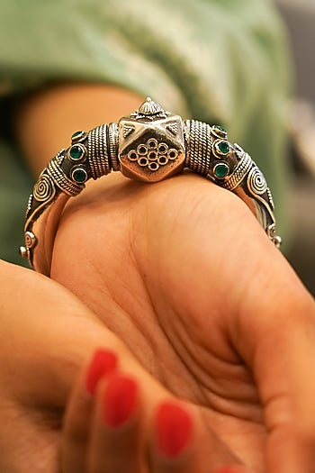 Silver Finish Handcrafted Kada Bangle In Sterling Silver