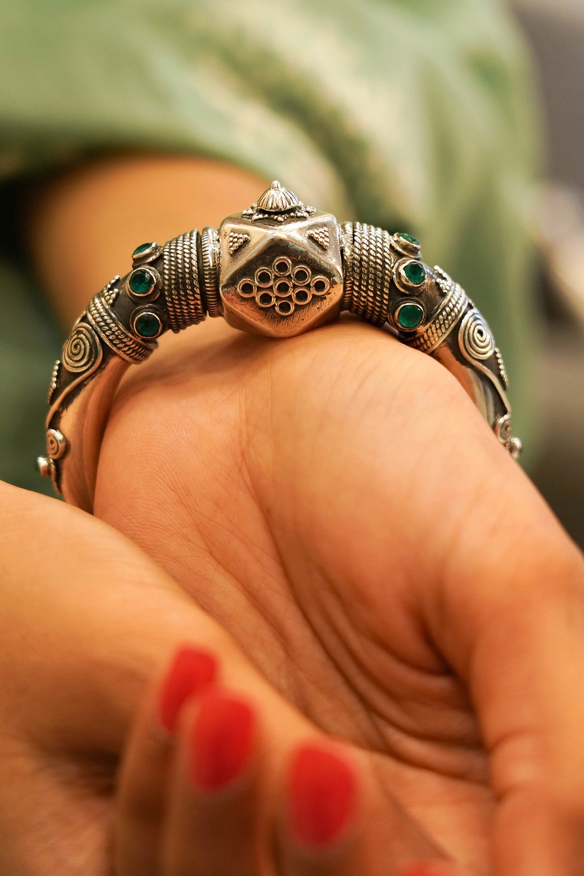 Silver Finish Handcrafted Kada Bangle In Sterling Silver