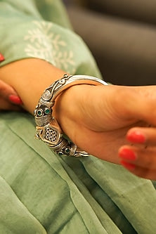 Silver Finish Handcrafted Kada Bangle In Sterling Silver
