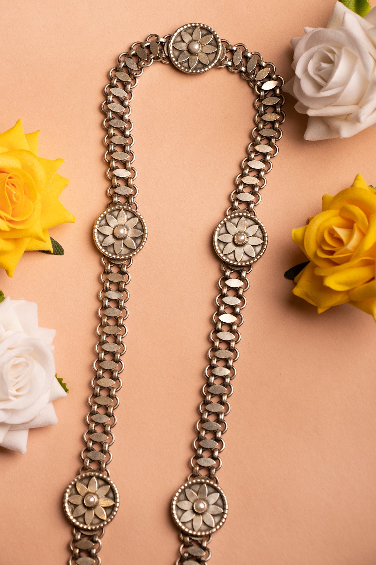 Silver Finish Handcrafted kamarband In Sterling Silver