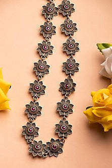 Silver Finish Handcrafted kamarband With Synthetic Stones In Sterling Silver