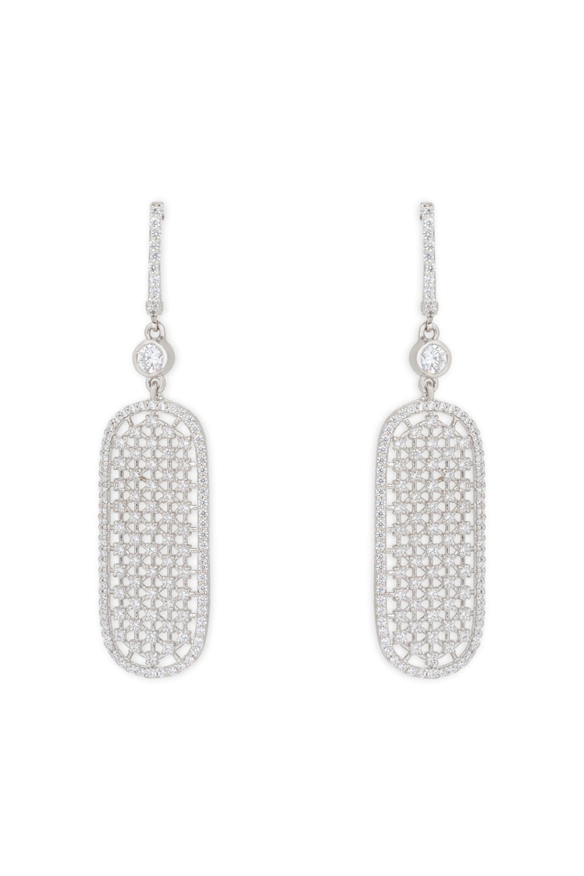 White Finish Zircons Dangler Earrings In Sterling Silver