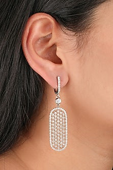 White Finish Zircons Dangler Earrings In Sterling Silver