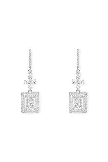 White Finish Zircons Dangler Earrings In Sterling Silver
