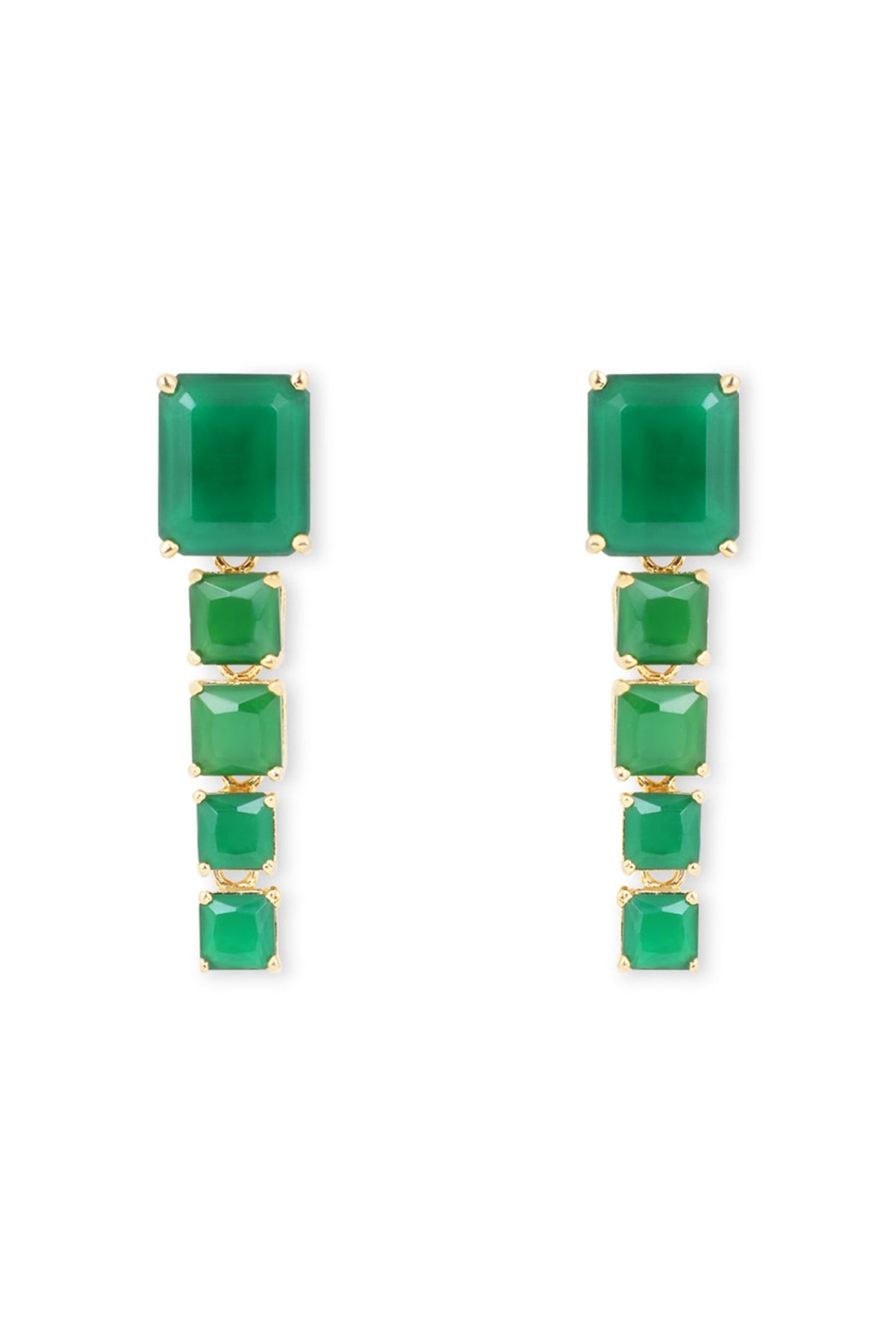 Gold Finish Synthetic Emerald Dangler Earrings In Sterling Silver