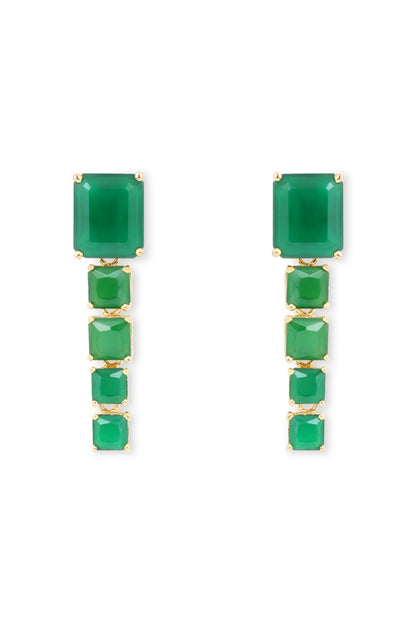 Gold Finish Synthetic Emerald Dangler Earrings In Sterling Silver