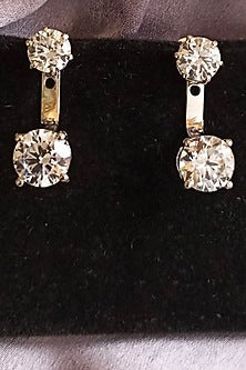 Gold Finish Zircons Stud Earrings In Sterling Silver