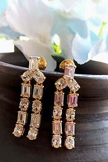 Gold Finish Zircons Dangler Earrings In Sterling Silver