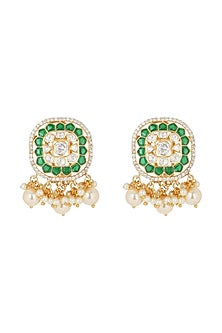 Gold Finish Kundan Polki Choker Necklace Set In Sterling Silver