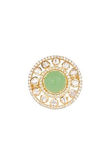 Gold Finish Kundan Polki Ring In Sterling Silver