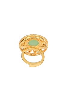 Gold Finish Kundan Polki Ring In Sterling Silver