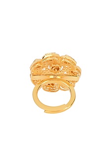 Gold Finish Kundan Polki Ring In Sterling Silver
