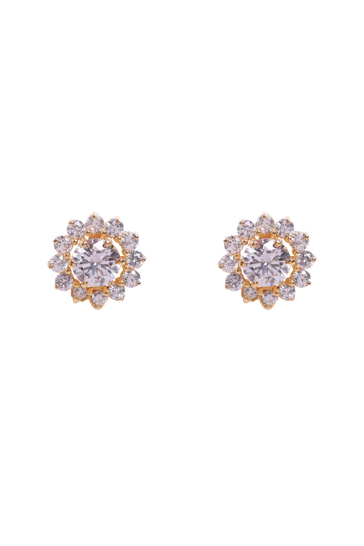 Gold Finish Zircon Stud Earrings In Sterling Silver