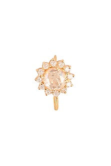 Gold Finish Kundan Polki Nose Ring In Sterling Silver
