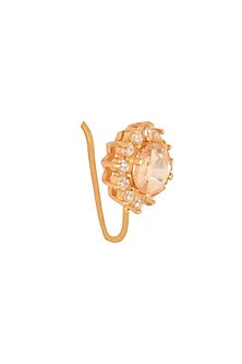 Gold Finish Kundan Polki Nose Ring In Sterling Silver