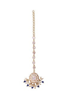 Gold Finish Kundan Polki Maangtikka In Sterling Silver