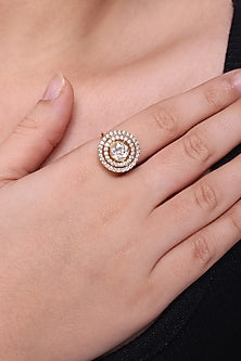 White Finish Kundan Polki Ring In Sterling Silver