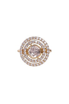 White Finish Kundan Polki Ring In Sterling Silver