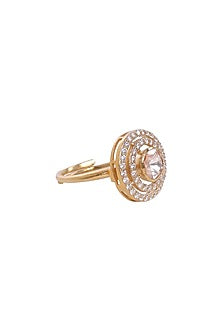 White Finish Kundan Polki Ring In Sterling Silver