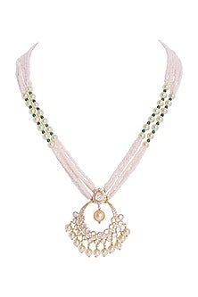 Gold Finish Kundan Polki Long Necklace In Sterling Silver