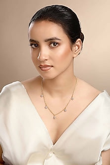Gold Plated Zircon Long Necklace In Sterling Silver