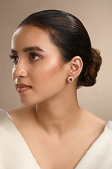 Gold Plated Pink Zircon Stud Earrings In Sterling Silver