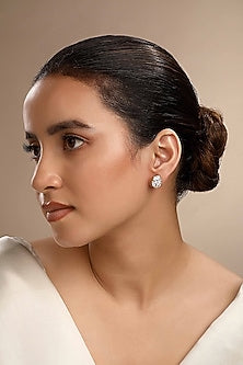 Gold Plated Zircon Stud Earrings In Sterling Silver