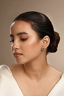 Gold Plated Green Zircon Stud Earrings In Sterling Silver