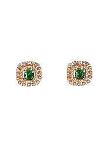 Gold Plated Green Zircon Stud Earrings In Sterling Silver