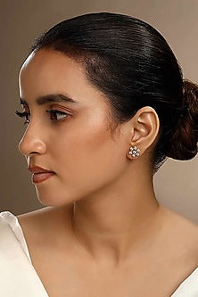 Gold Plated Zircon Stud Earrings In Sterling Silver