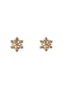 Gold Plated Zircon Stud Earrings In Sterling Silver