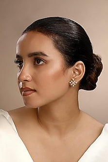 Gold Plated Zircon Stud Earrings In Sterling Silver