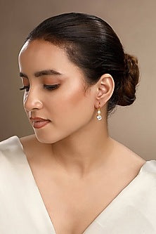 Gold Plated Zircon Dangler Earrings In Sterling Silver