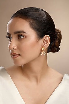 Gold Plated Zircon Dangler Earrings In Sterling Silver